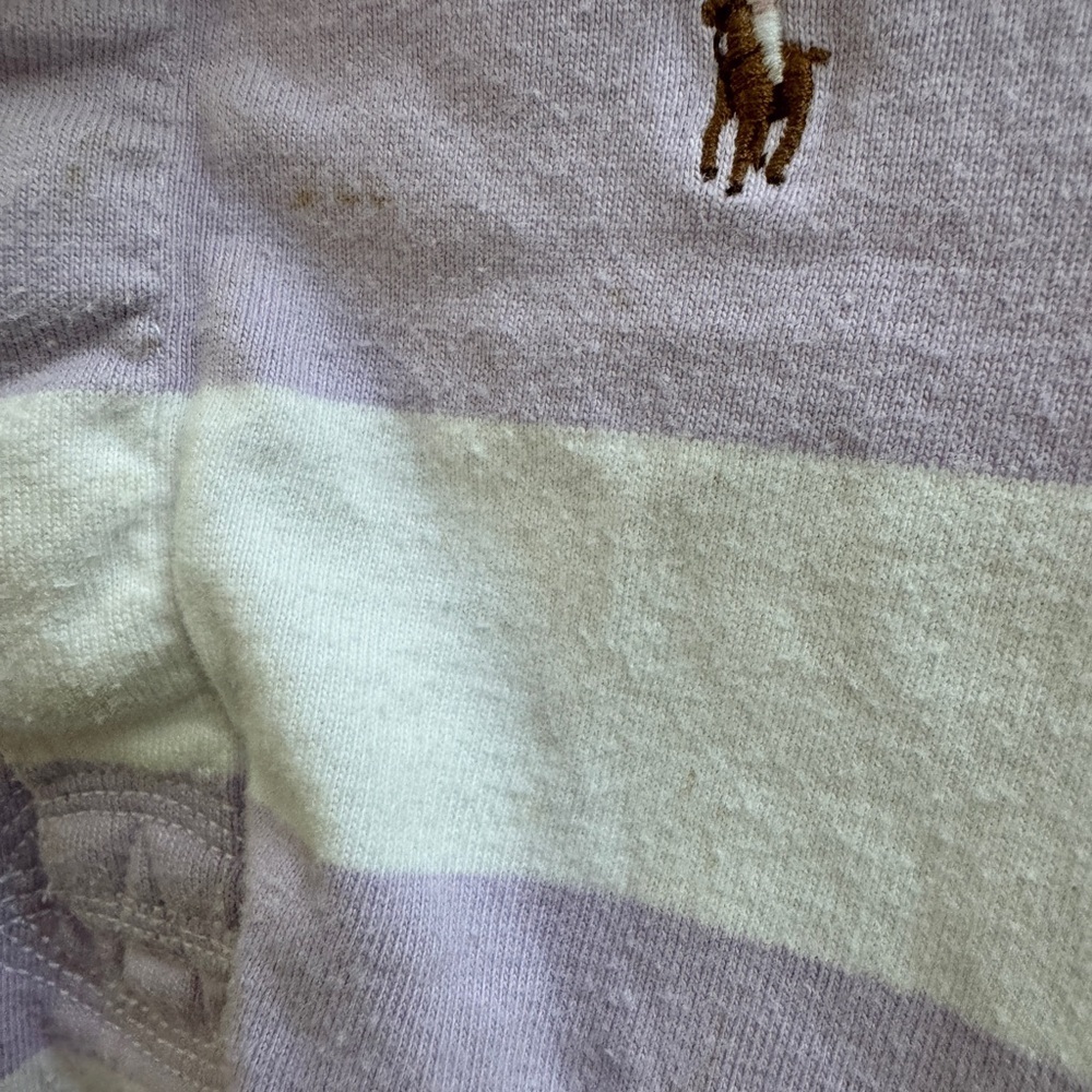 Ralph Lauren 24M Girls Purple & White Stripe Short Sleeve Collar Dress - Picture 3 of 7